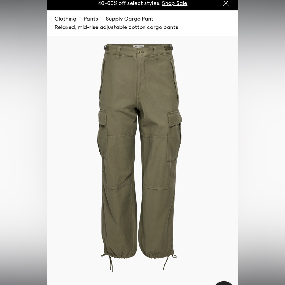 Aritzia tna supply cargo pant size 2 gd flint green